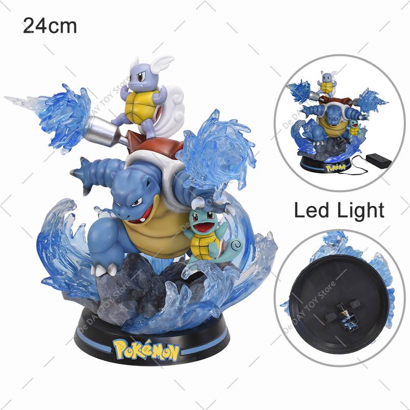 Anime  Special Effects Figure Mega Charizard Xy Greninja Gengar Mewtwo Three Form Evolution Led Light Pvc Model Toys