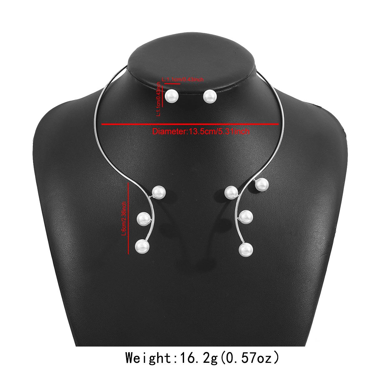 Women European American New Fashion Exaggerated Metal Open Choker Simple Pearl Stud Earrings Women Set Jewelry белый