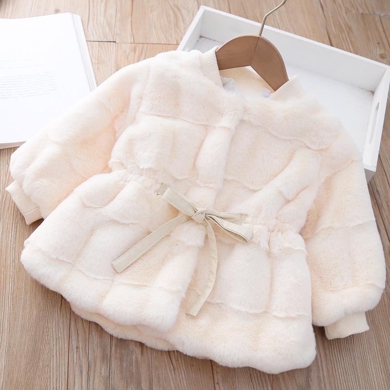 

3510 Девочки Пушистое Зимнее Пальто: Свитер из искусственного меха в корейском стиле для малышей Size 11 - 110 белый