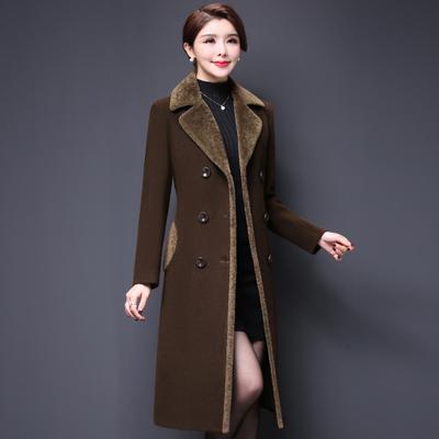 Wool Coat Women's Mother's Woolen Coat Long Thicken Coat Women's Autumn Winter Faux Fur Coat