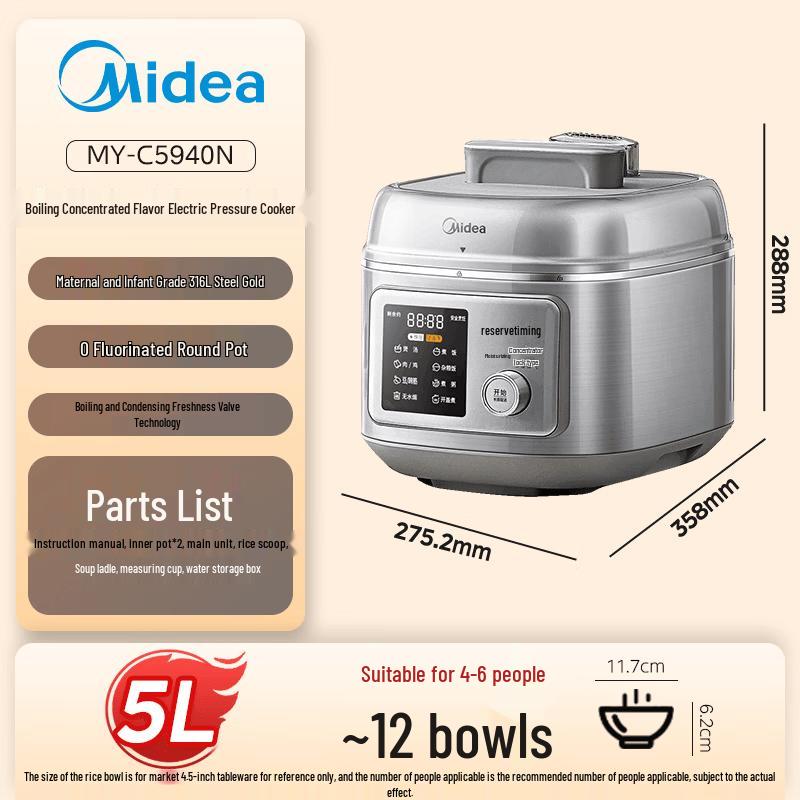 Midea 5L Zero-Coating 316L Stainless Steel Electric Pressure Cooker