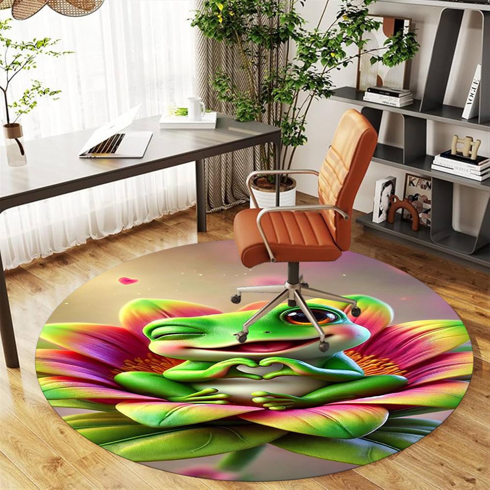 1PC Frog Flower Heart Round Chair mat Area Rug - Non-Slip, Floor Mat for Office, Bedroom, home decor Christmas Gift c0528032
