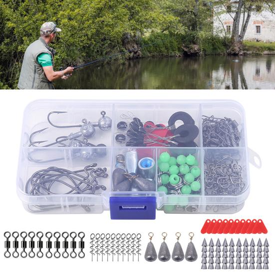 Fishing Weights Sinkers Fishing Hooks Set with Storage Box High Durability Rust Resistant Compact Portable Fishing Rig Kit