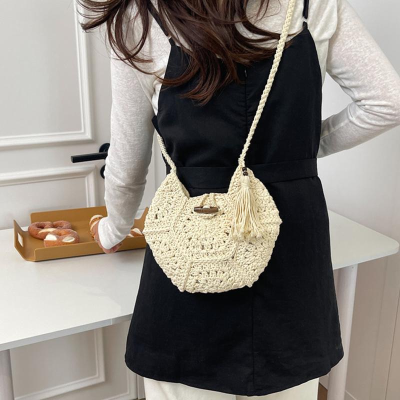 Hand Knitted Bag Women's Lightweight French Artistic Handbag Bucket Woven Shoulder Bag Semicircle Handheld Bag KTB