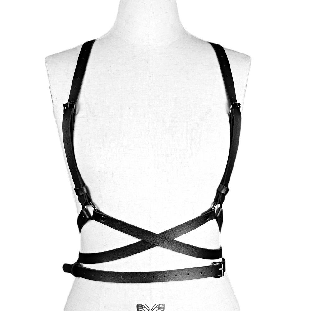 

Ланцюжок-бра з ПУ-шкіри, Нашийний ремінець, Декоративний сексуальний аксесуар для білизни чорний