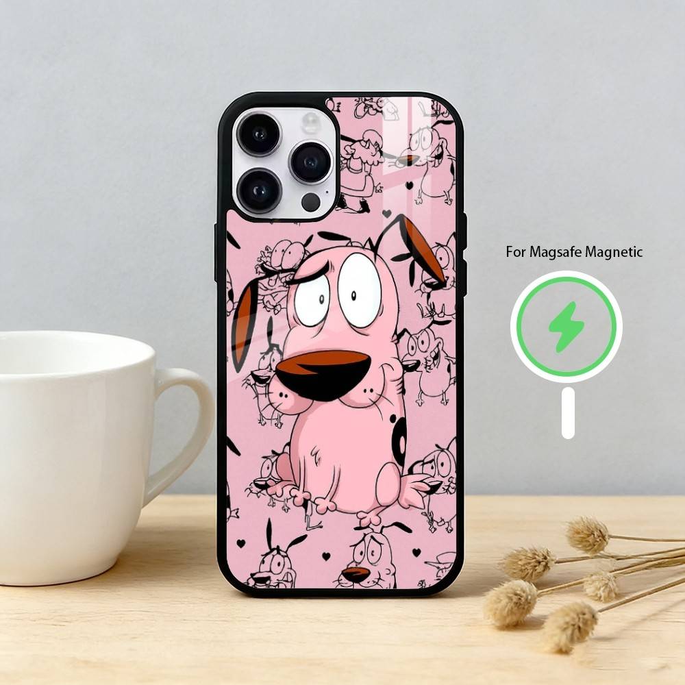 Cartoon C-COURAGE The C-Cowardly D-Dog Phone Case For iPhone 17 16 15 14 13 12 Pro Max Plus for Mirror Wireless Magnetic Cover