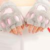Winter Girl Cute Bear Cats Claw Cashmere Neck Hanging Half Finger Gloves Mittens