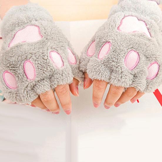 Winter Girl Cute Bear Cats Claw Cashmere Neck Hanging Half Finger Gloves Mittens