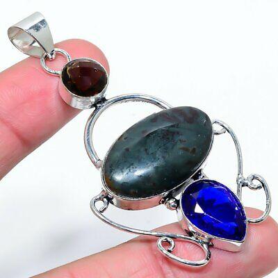 

Natural Leafe Jasper, Blue Topaz 925 Sterling Silver Gift Pendant 2.80 Q4y46