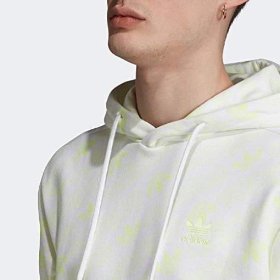 adidas Originals MONO HOODIE Monogram French Terry Pullover Size S Flash Yellow Sweatshirt, (162-168cm), GDD87, White/Light