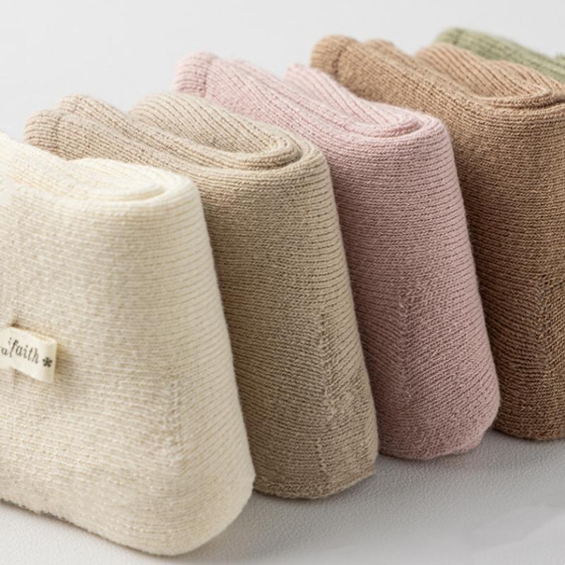 Newborn Baby Socks Cartoon Bear Infant Girls Boys Knitted Cotton Socks Solid Color Cute Toddlers Middle Tube Sock Winter