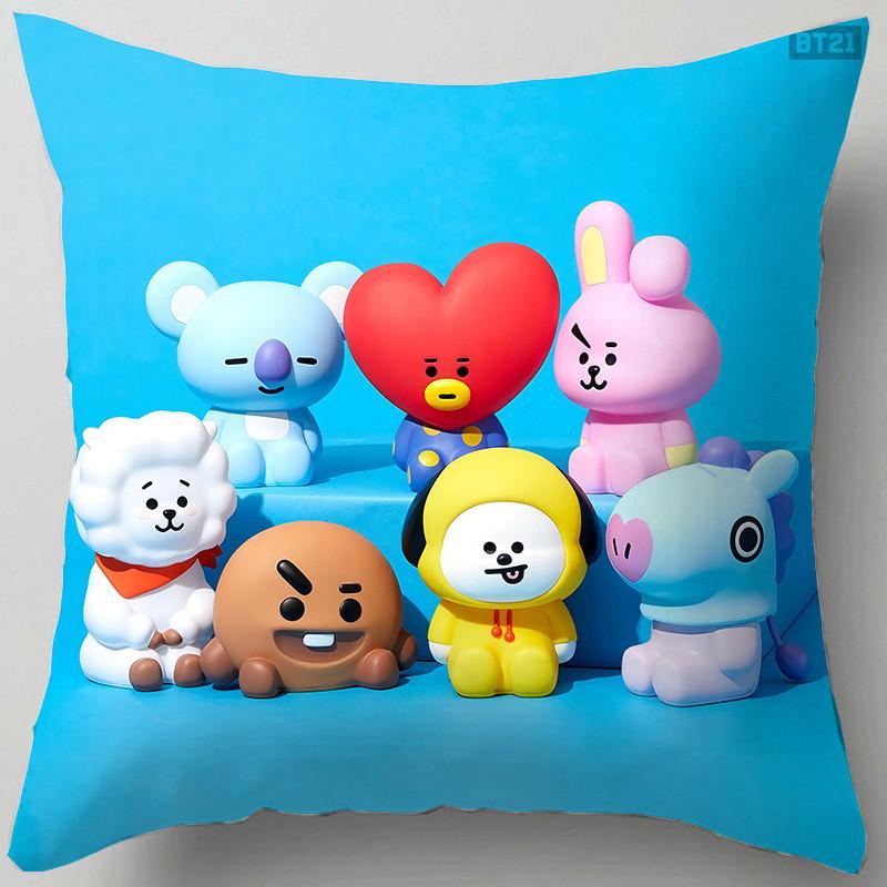Cartoon Bt21 Cushion Cover Decorative Soft Pillow Case Sofa Car Protector Throw