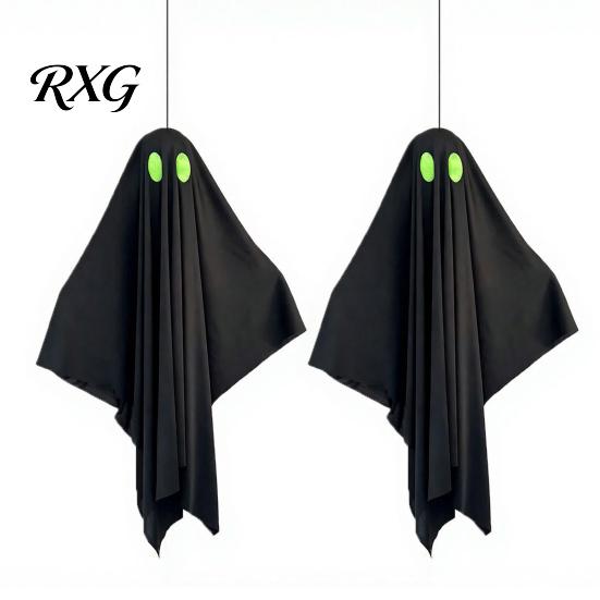 Halloween Party Supplies Hanging Ghost Outdoor Decoration, Spooky Black Fabric with Green Yard Atmosphere Eyes for Outside Tree, Porch, Yard,