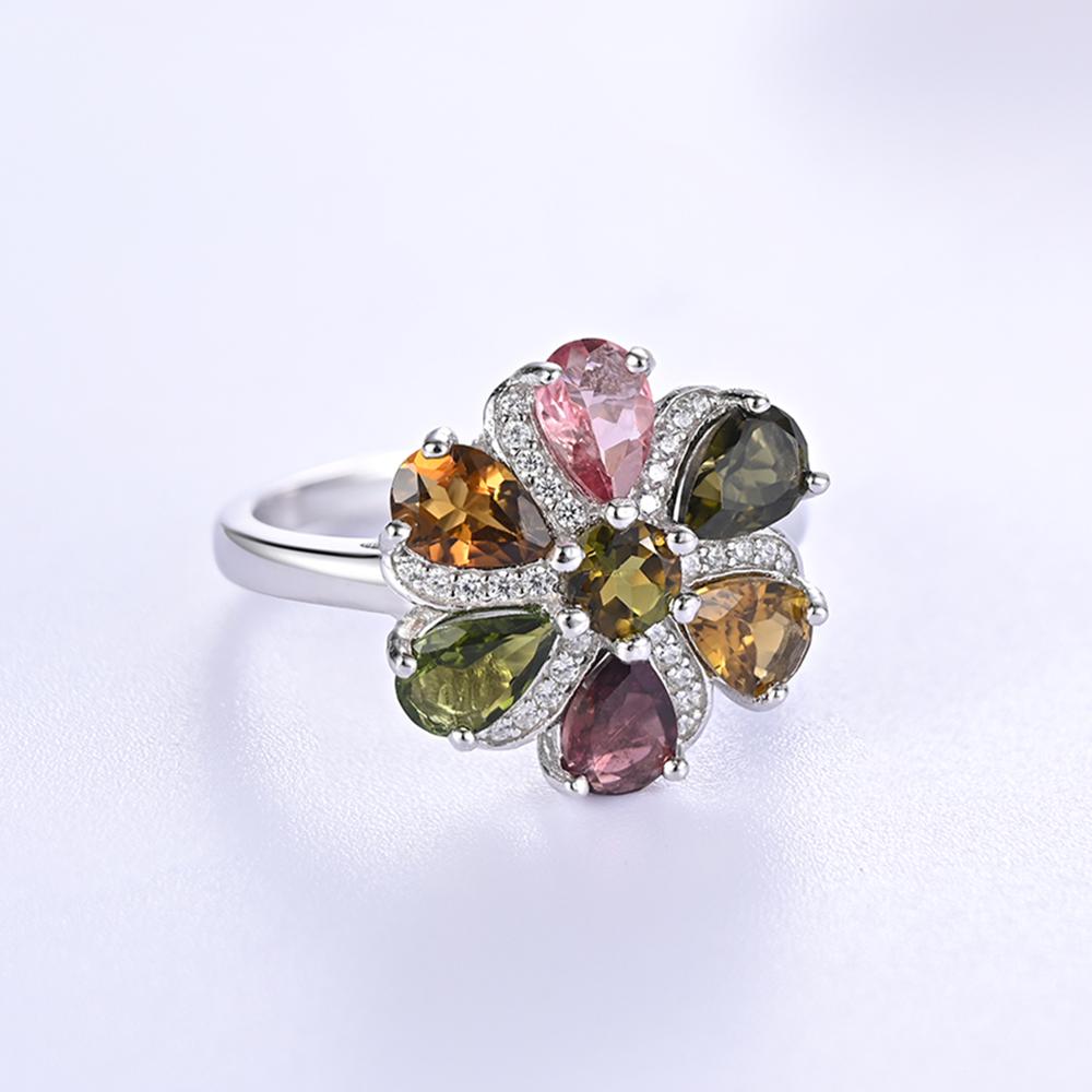 925 Sterling Silver Pendant Necklace Earrings Ring Nautral Colorful Tourmaline Fine Jewelry for Women Nice Gift