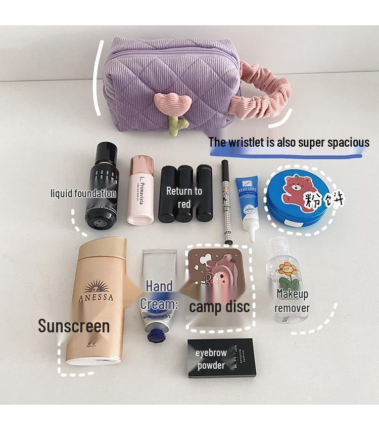 Corduroy Women's Makeup Bag - Large Capacity, Portable & Cute Toiletry Bag