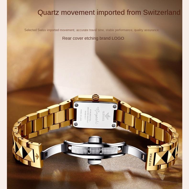 OUPINKE Markenuhren Diamantbesetzt Wasserdicht Kleine Quadratische Quarz-Damenuhr Damenuhr