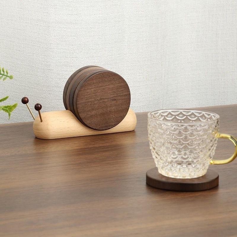 Snail Themed Wooden Coaster Set, Magnetic Hot Pot Holder Pad, Heat Resistant Desktop Decor, Creative Tabletop Accessories,