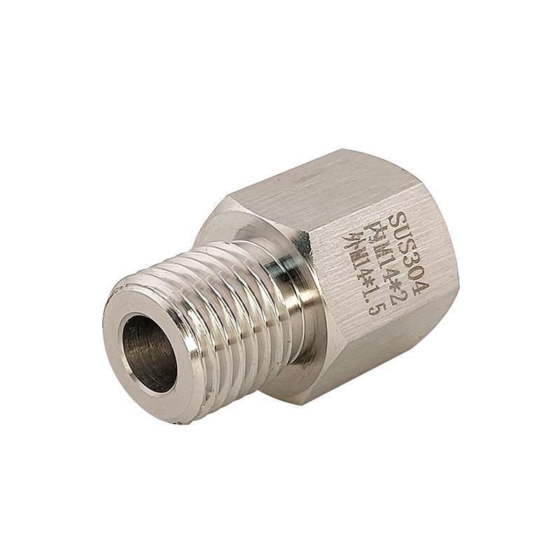 Stainless Steel 304 Threaded Conversion Fitting: Female M14X2 To Male M14X1.5 Metric Reducer