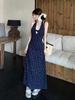 French blue neck sling hip dress children's summer 2026 new backless temperament floral dress