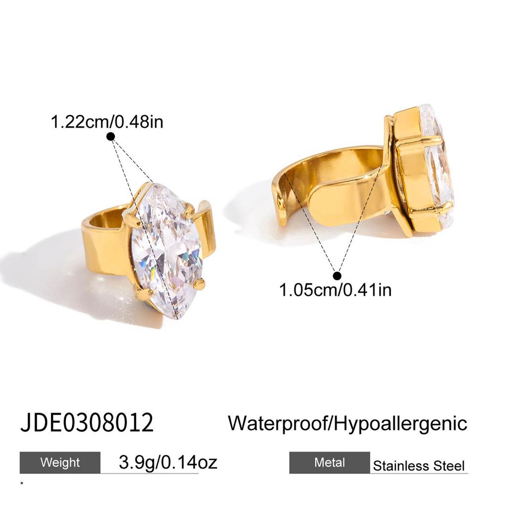 Light luxury high-end 18K gold, water drop-shaped zircon earclip earrings jewelry.