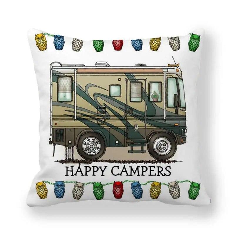 Happy Camper Pillow Case Owl Camper Throw Pillow Case Cover Decorative Pillowcases 45*45CM Car Pillowcase Hoofdkussen