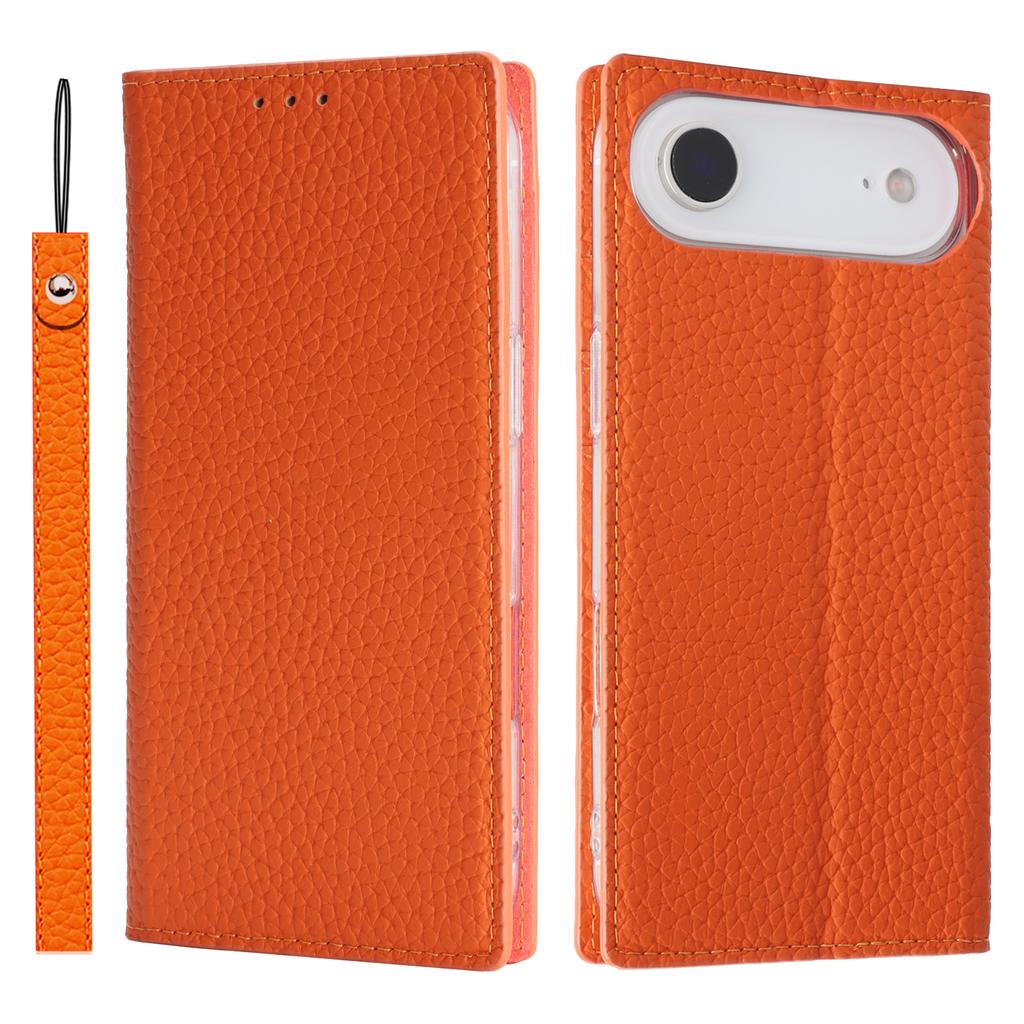 For iPhone Air Wallet Case Genuine Cow Leather Phone Cover Litchi Texture