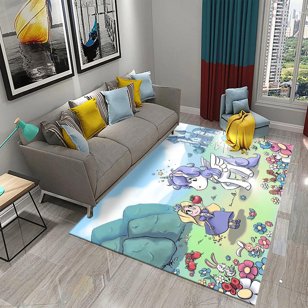 Lovely Cartoon Rainbow Unicorn Carpet Kids Bedroom Decor Rugs Baby Play Crawling Mat Living Room Bathroom Entrance Non-slip Rugs