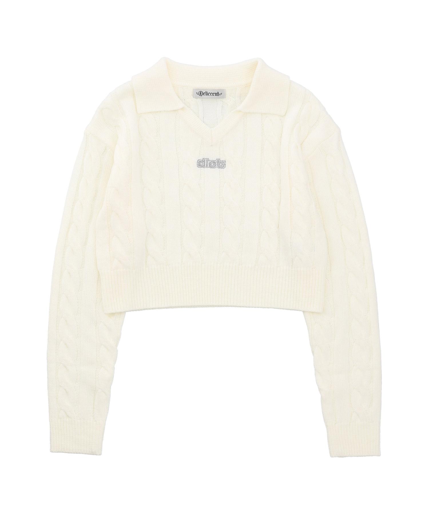 Deliscent Crop Cable Collar Knit [Ivory] Ivory/Free