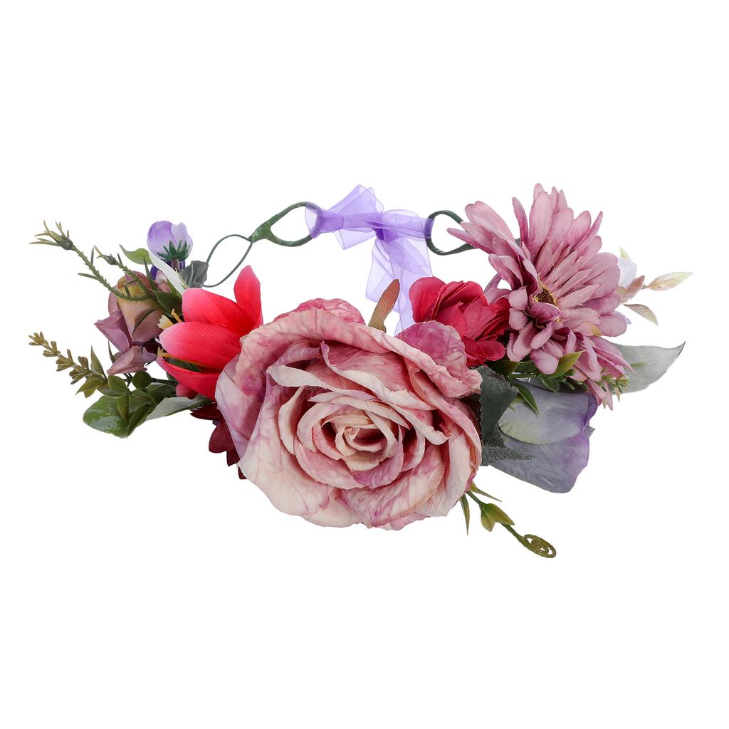 AWAYTR Spring Bohemian Rose Crowns Wreath Beach Hawaii Floral Garland Romantic Faux Rose Wedding Wreaths New Flower Headband