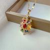 Cute Female Rainbow Zircon Stone Pendant Necklace Vintage Gold Color Wedding Jewelry For Women