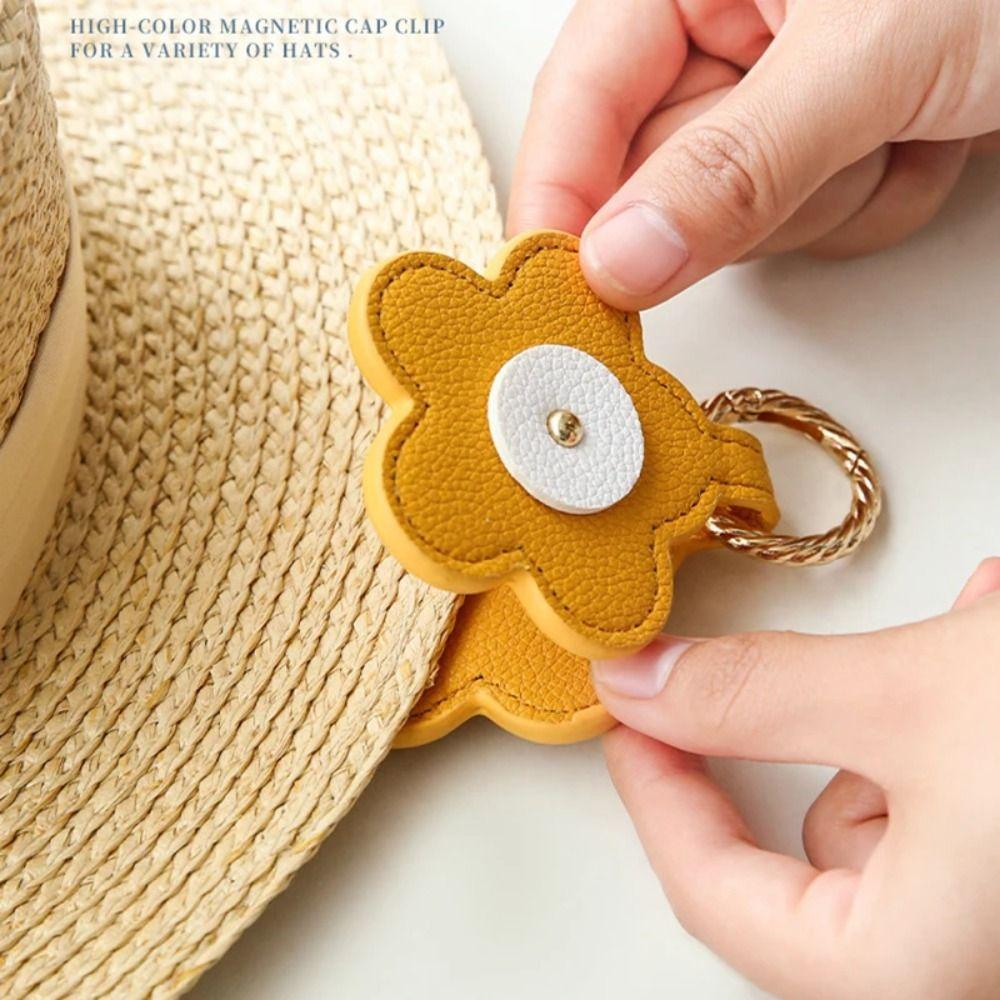 PU Leather Magnetic Hat Clip Portable Durable Travel Sun Hat Holder Flower Design Travel Bag Accessories Outdoor Activities