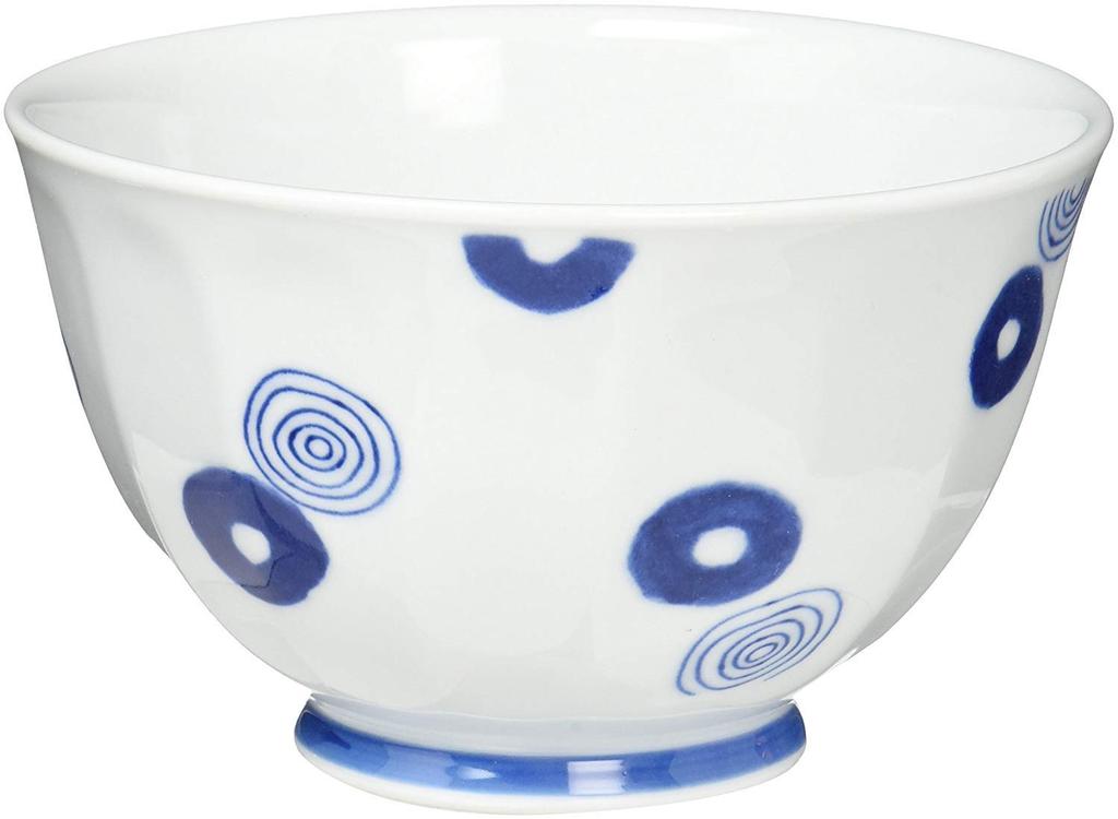 Nishikai Toki Hasami Ware Lightweight Mini Rice Bowl Indigo Circle 13305 Set, Pattern, 13.5cm Diameter,