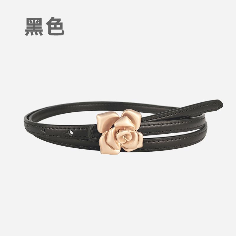 Four Seasons Available New Women'S Leather Thin Belt With Flower Waist For Skinny Look, Leather Belt With Sweater Dress