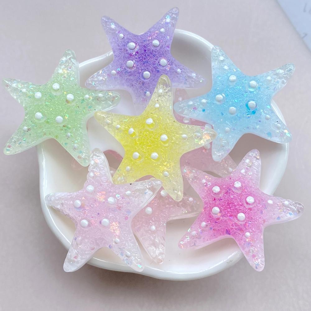 6Pcs New Cute Resin Cartoon Colorful Starfish Series Flat Back Parts Embellishments For Hair Bows Accessories