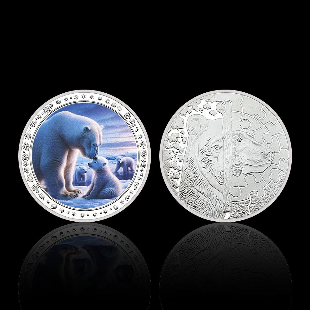 

12 типов, посеребренные памятные монеты с белым медведем, памятные медали с редкими животными, монеты, медали