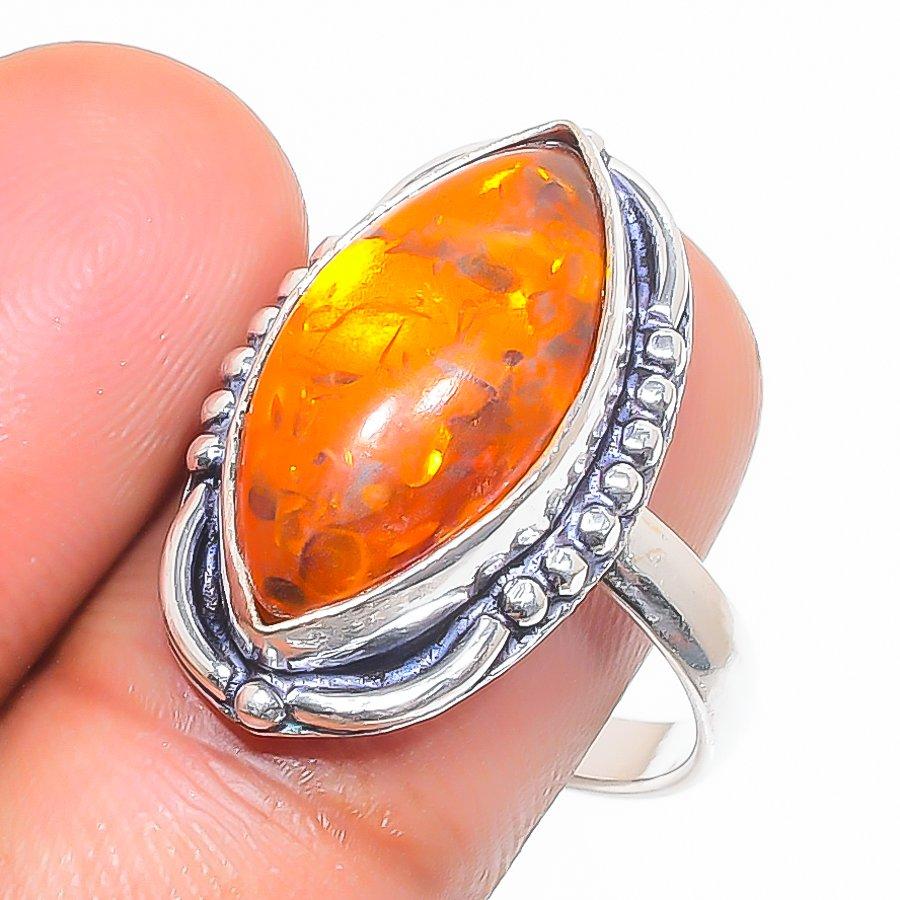 

Natural Baltic Amber Gemstone 925 Sterling Silver Jewelry Ring Size 8 g7M39