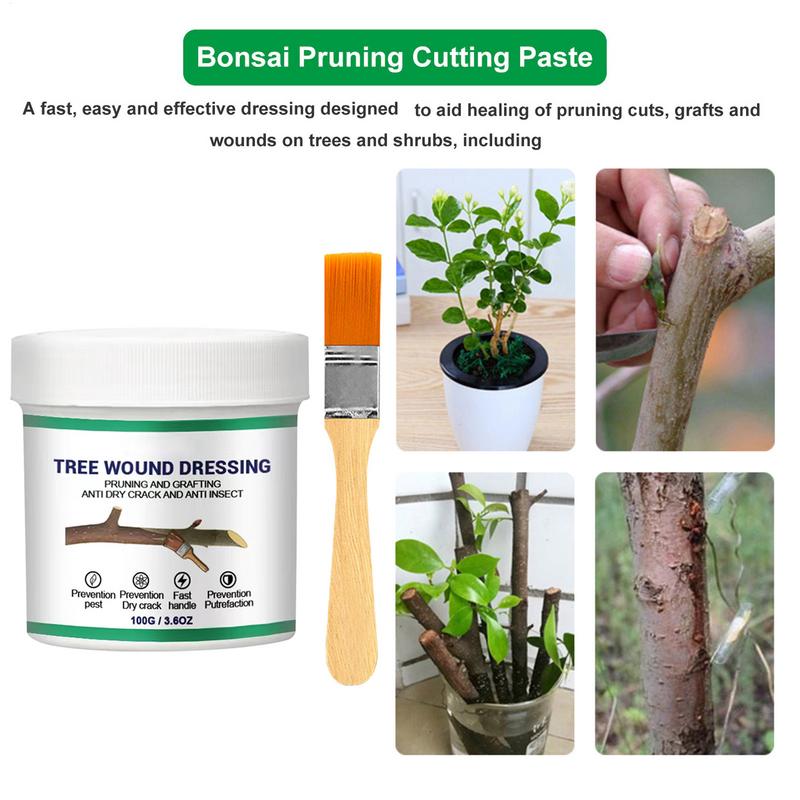 100g Tree Wound Bonsai Cut Paste Smear Agent Pruning Compound Sealer with Brush Dashu Wound Healing Agent Repair Tools