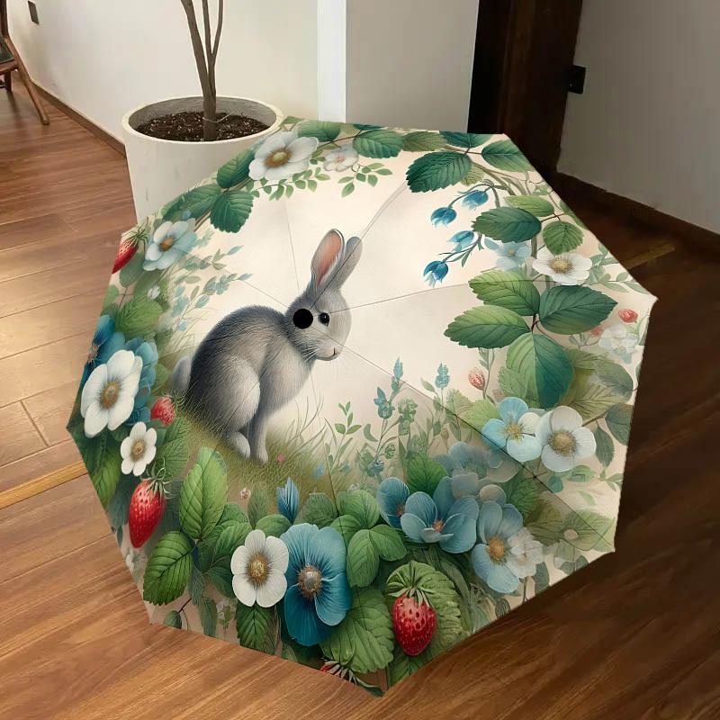 1PC Rabbit flowersAutomatic Open/Close Umbrella with Windproof, 8-Rib Sturdy Canopy, Durable Ribs, Fashionable Design1313A