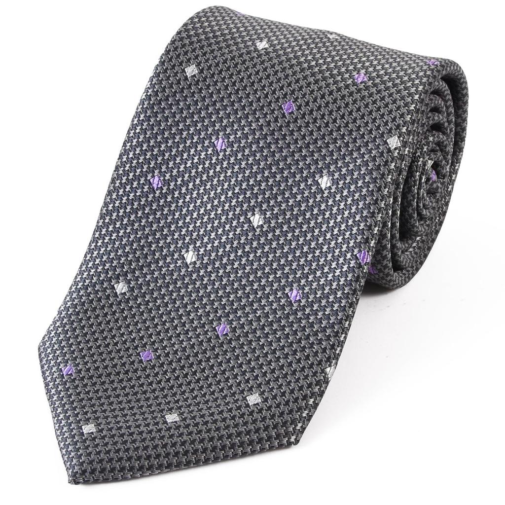 Brand Made in Nishijin Jacquard Square Fine Pattern [Michiko London] Necktie, Japan, Weave, 100% Silk, Weave, (B Pattern Gray)