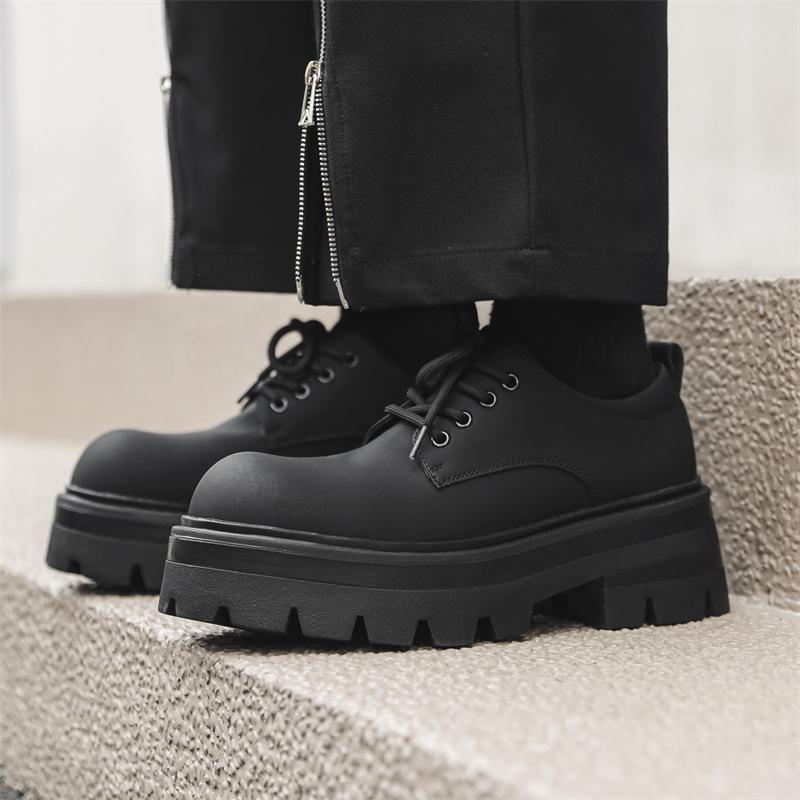 Fashion Mens Casual Leather Derby Shoes Men's Thick Sole Big Toe Trendy Shoes Men Lace-up Heightened Shoe #6113-R