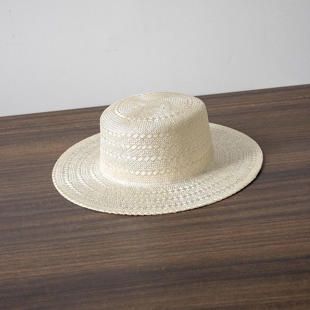 Spring and Summer New Elegant Hand-woven Retro Rhombus Pattern Sisal Flat Top Straw Hat Outdoor Sunscreen Shading Internet Celebrity Straw Hat