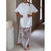 Elegant Lace Patchwork See-Through Hem T-shirt Dress - Casual Short-Sleeved Style