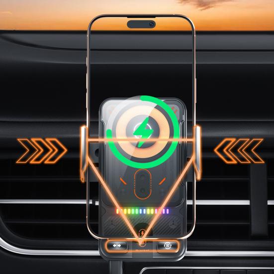 Smart Car Phone Mount 15W Wireless Car Charger Hands Free Car Phone Holder Easy Air Vent Installation Smartphone Mount