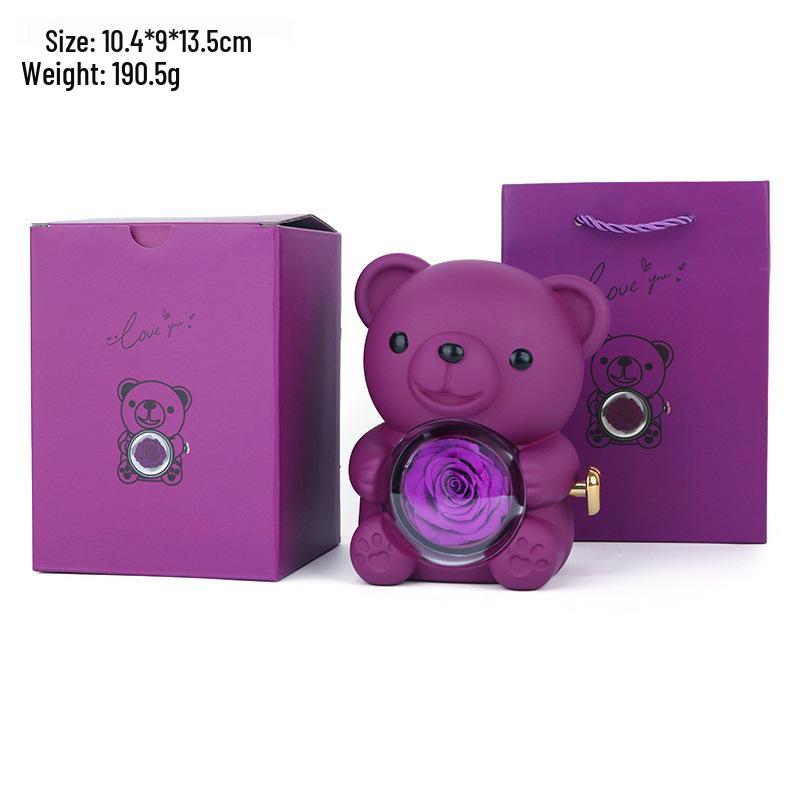 Luxurious Rotating Teddy Bear Jewelry Box with Rose Design - Ideal for Proposals & Gifts