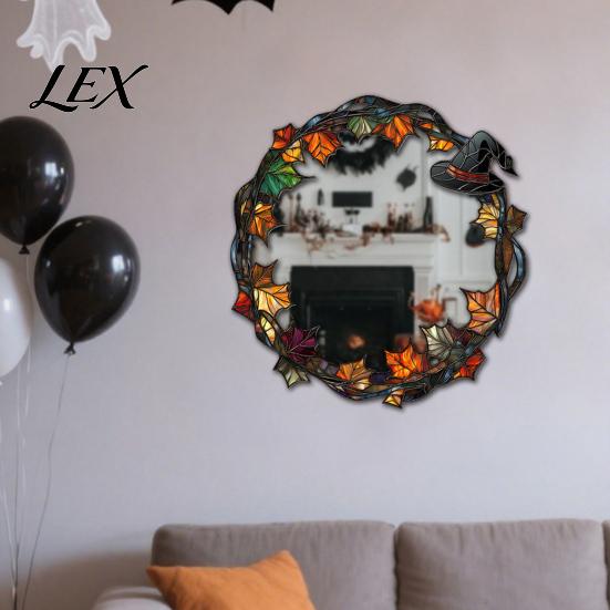 Spider Web Mirror Wall Art Halloween Decorative Stickers with Spiders/Skeletons/Pumpkins, Retro Hanging Spooky Skeleton Ornament, Lightweight for Home
