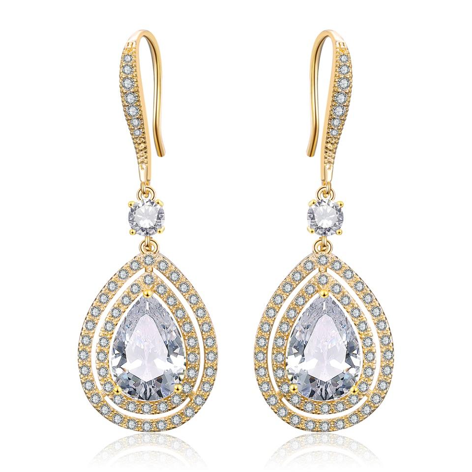 ZAKOL Water Droplet Leaves Copper Micro-set Zircon Women's Dangle Earrings Exquisite Fashion Bridal Wedding Charm Jewelry