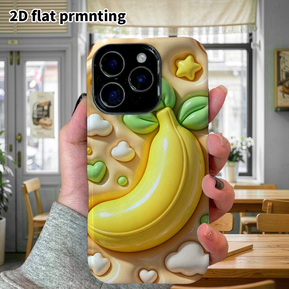 Phone case: 2D flat design suitable for iPhone 18 17 16 15 14 13 Pro protective case, 3D banana, perfect Christmas and Halloween holiday gift