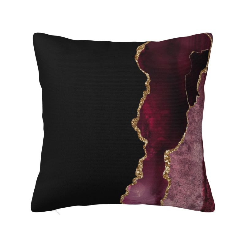 Custom Modern Burgundy Maroon Geode Agate Cushion Cover Velvet Marble Texture Gold Throw Pillow Case Decoration