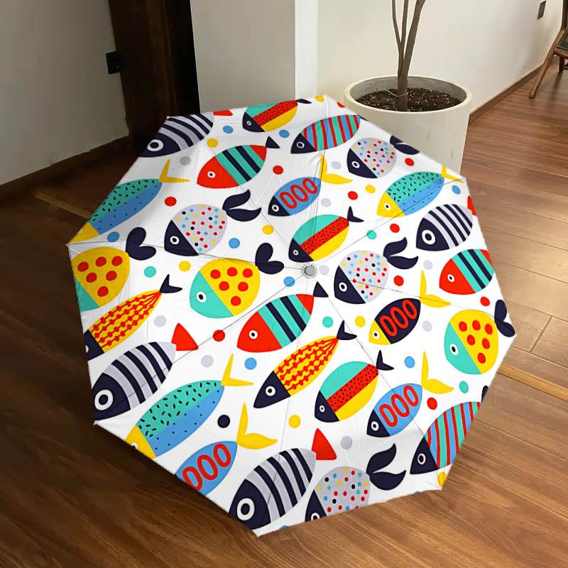 

1pc Colorful Fish Pattern Automatic Umbrella Durable Iron Frame & Plastic Handle, Gift for Men & Women, Sturdy Construction yy250905208