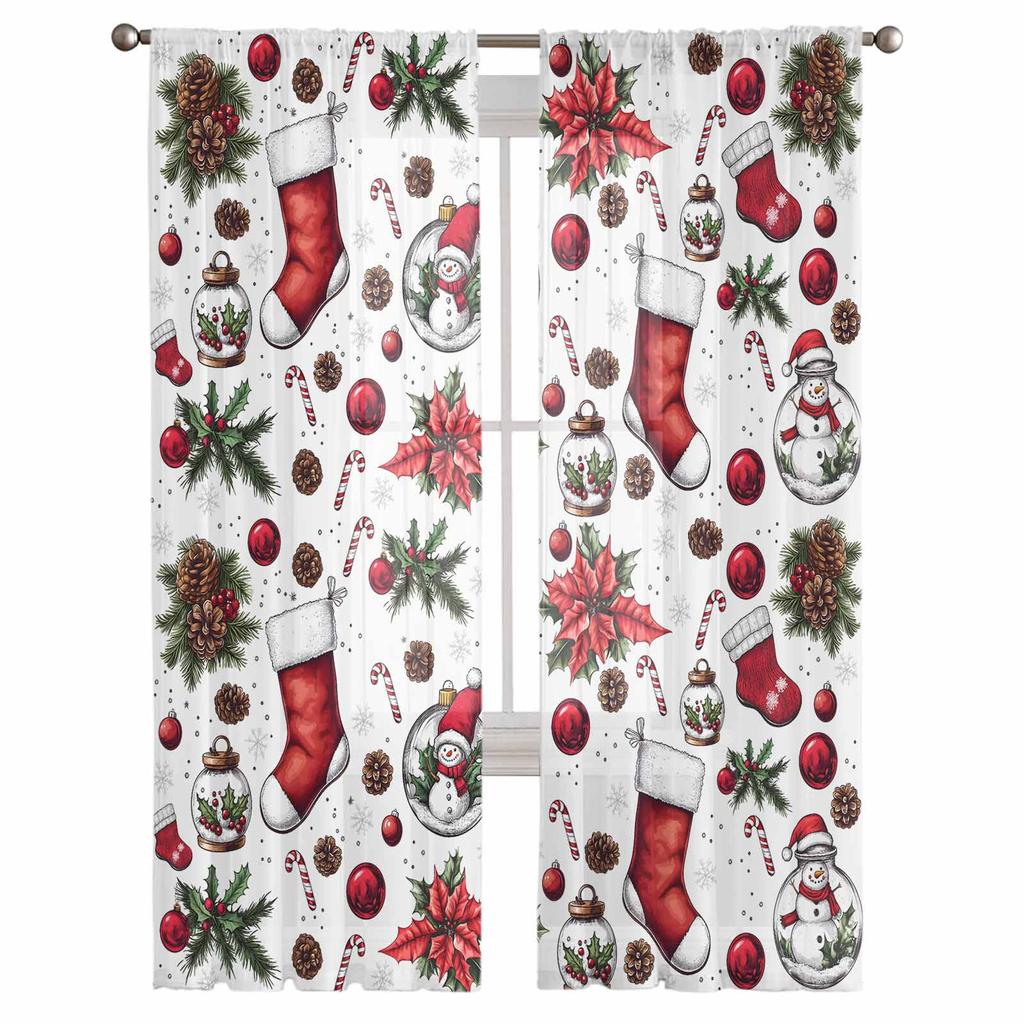 Christmas And Winter Flowers Curtains For Living Room Bedroom Home Decoration Window Voile Tulle Curtain Drapes